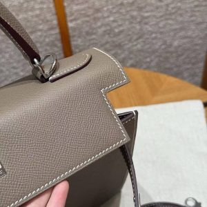 Hermes Kelly 28 Bag Handmade In Epsom Calfskin Leather Silver Hardware 18 Etoupe - Image 20