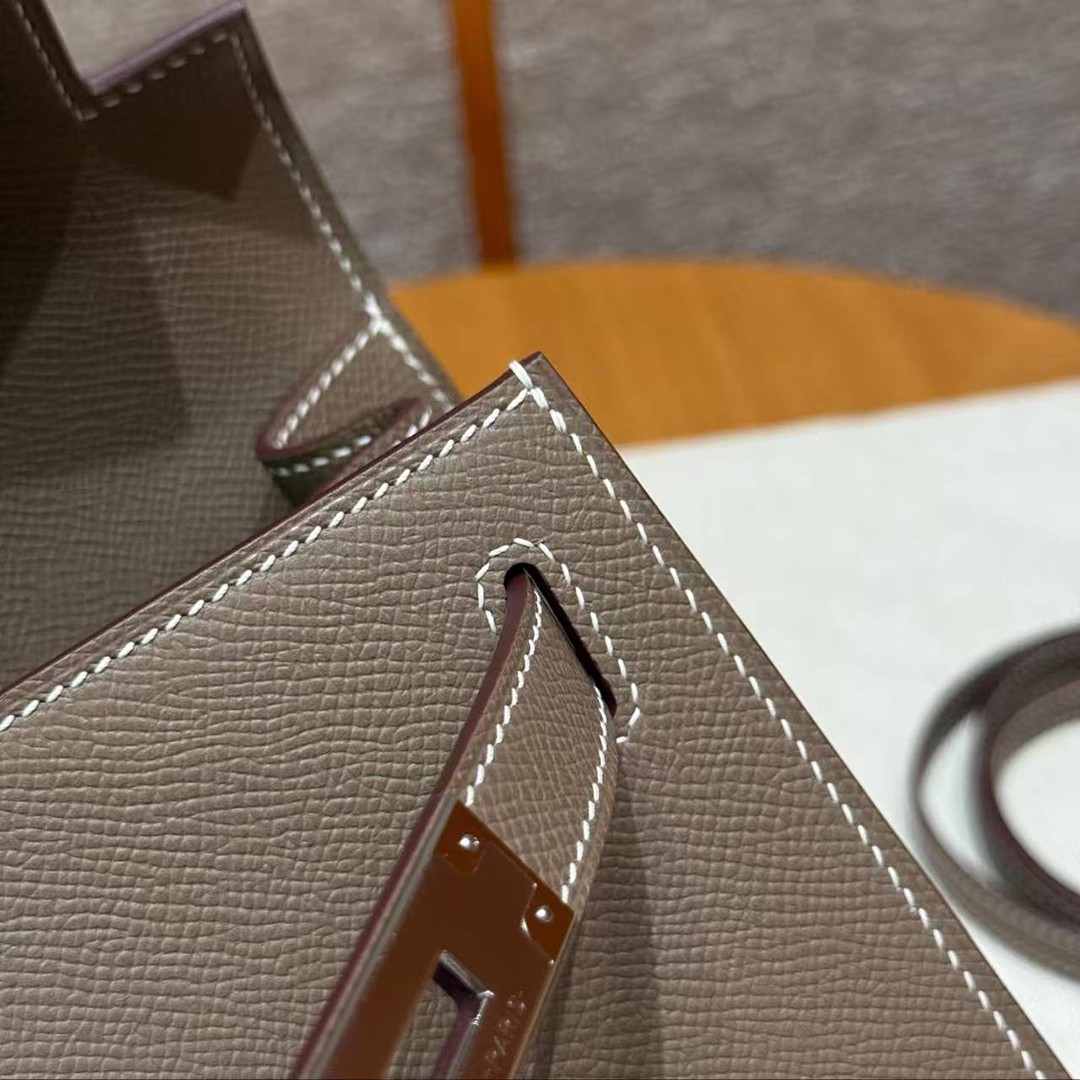 Hermes Kelly 28 Bag Handmade In Epsom Calfskin Leather Silver Hardware 18 Etoupe - Image 15