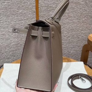 Hermes Kelly 28 Bag Handmade In Epsom Calfskin Leather Silver Hardware 18 Etoupe - Image 13