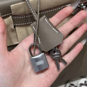 Hermes Kelly 28 Bag Handmade In Epsom Calfskin Leather Silver Hardware 18 Etoupe - Image 11