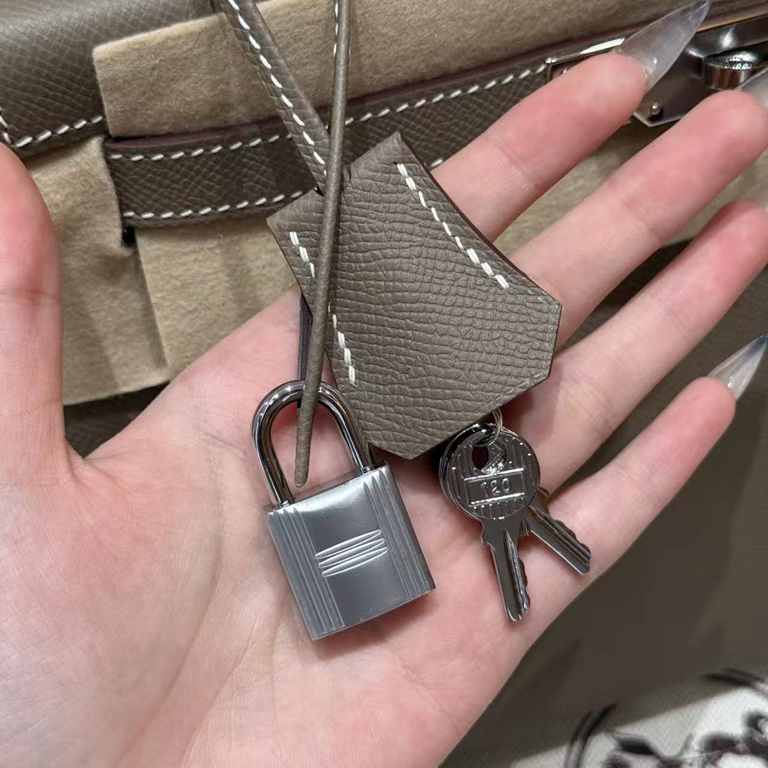 Hermes Kelly 28 Bag Handmade In Epsom Calfskin Leather Silver Hardware 18 Etoupe - Image 11