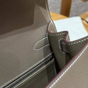 Hermes Kelly 28 Bag Handmade In Epsom Calfskin Leather Silver Hardware 18 Etoupe - Image 10