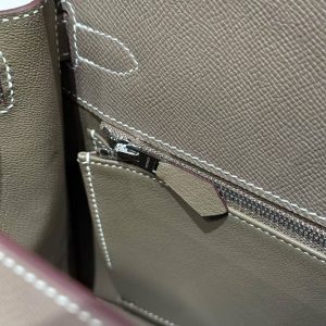 Hermes Kelly 28 Bag Handmade In Epsom Calfskin Leather Silver Hardware 18 Etoupe - Image 9