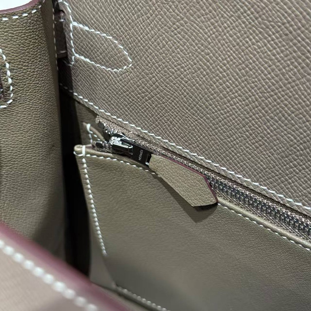 Hermes Kelly 28 Bag Handmade In Epsom Calfskin Leather Silver Hardware 18 Etoupe - Image 9