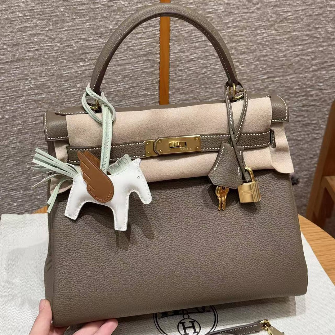 Hermes Kelly 28 Bag Handmade In Togo Calfskin Leather Gold Hardware 18 Etoupe