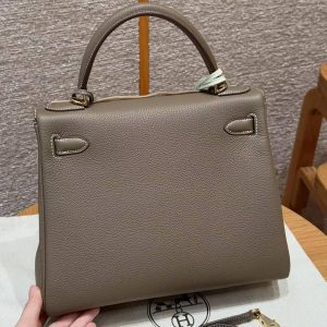Hermes Kelly 28 Bag Handmade In Togo Calfskin Leather Gold Hardware 18 Etoupe - Image 2