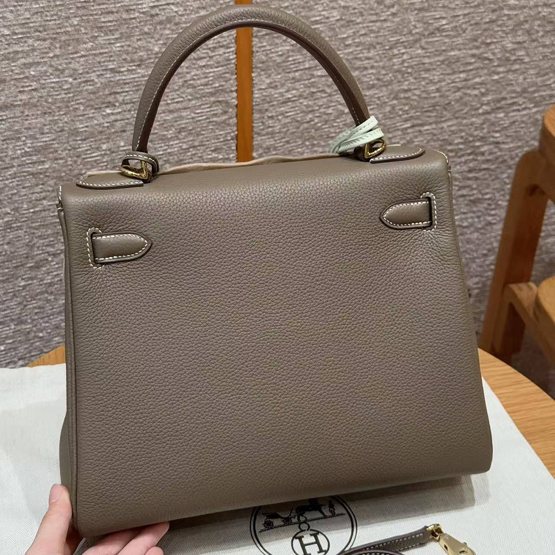 Hermes Kelly 28 Bag Handmade In Togo Calfskin Leather Gold Hardware 18 Etoupe - Image 2