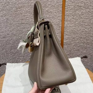 Hermes Kelly 28 Bag Handmade In Togo Calfskin Leather Gold Hardware 18 Etoupe - Image 18