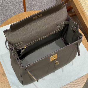 Hermes Kelly 28 Bag Handmade In Togo Calfskin Leather Gold Hardware 18 Etoupe - Image 15