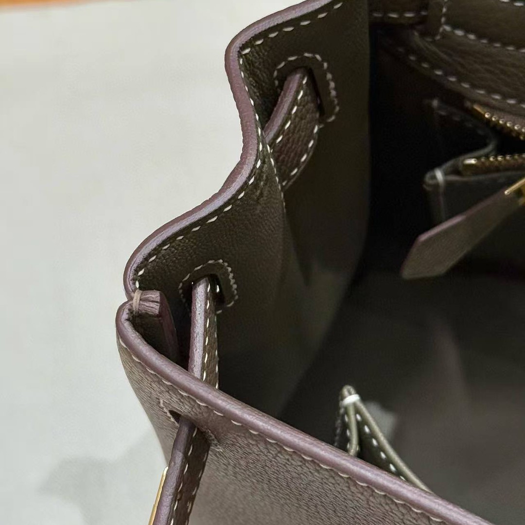 Hermes Kelly 28 Bag Handmade In Togo Calfskin Leather Gold Hardware 18 Etoupe - Image 12