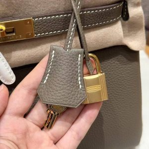 Hermes Kelly 28 Bag Handmade In Togo Calfskin Leather Gold Hardware 18 Etoupe - Image 11