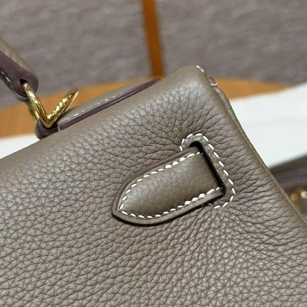 Hermes Kelly 28 Bag Handmade In Togo Calfskin Leather Gold Hardware 18 Etoupe - Image 8