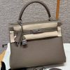 Hermes Kelly 28 Bag Handmade In Togo Calfskin Leather Sliver Hardware 18 Etoupe