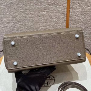 Hermes Kelly 28 Bag Handmade In Togo Calfskin Leather Sliver Hardware 18 Etoupe - Image 7