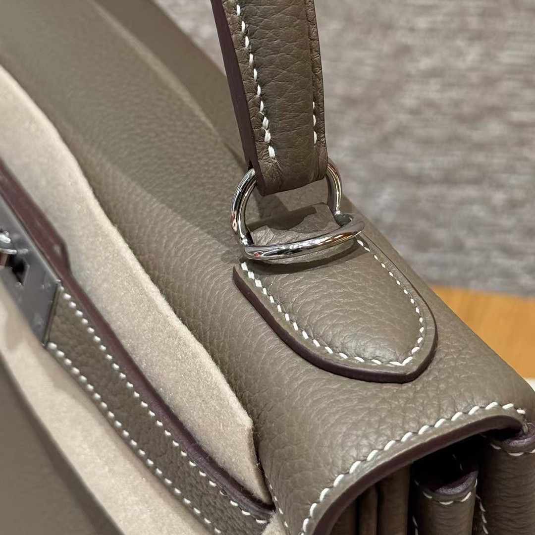 Hermes Kelly 28 Bag Handmade In Togo Calfskin Leather Sliver Hardware 18 Etoupe - Image 6
