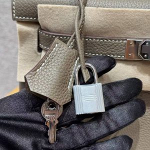 Hermes Kelly 28 Bag Handmade In Togo Calfskin Leather Sliver Hardware 18 Etoupe - Image 5