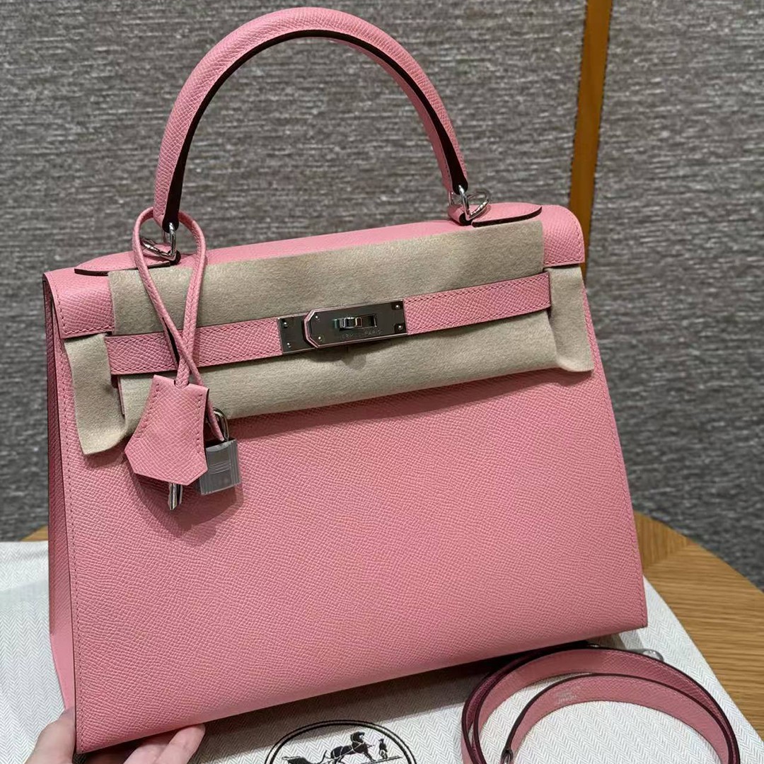 Hermes Kelly 28 Bag Handmade In Epsom Calfskin Leather Silver Hardware 1Q Rose Confetti - Image 2