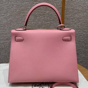 Hermes Kelly 28 Bag Handmade In Epsom Calfskin Leather Silver Hardware 1Q Rose Confetti - Image 24