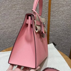 Hermes Kelly 28 Bag Handmade In Epsom Calfskin Leather Silver Hardware 1Q Rose Confetti - Image 22