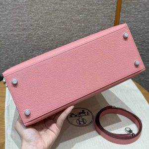 Hermes Kelly 28 Bag Handmade In Epsom Calfskin Leather Silver Hardware 1Q Rose Confetti - Image 21