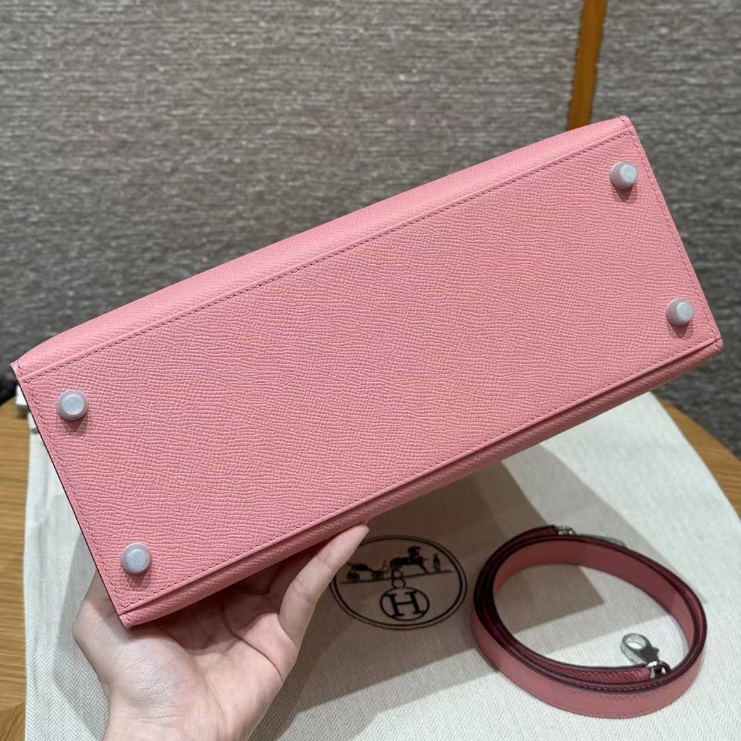 Hermes Kelly 28 Bag Handmade In Epsom Calfskin Leather Silver Hardware 1Q Rose Confetti - Image 21