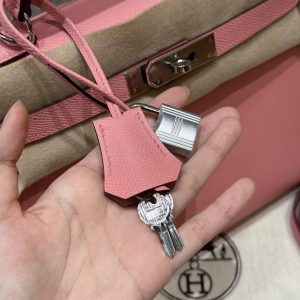 Hermes Kelly 28 Bag Handmade In Epsom Calfskin Leather Silver Hardware 1Q Rose Confetti - Image 17