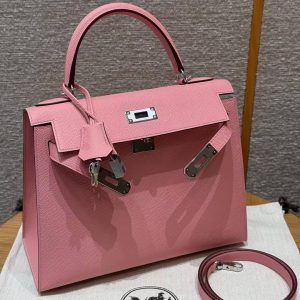 Hermes Kelly 28 Bag Handmade In Epsom Calfskin Leather Silver Hardware 1Q Rose Confetti