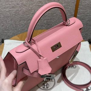 Hermes Kelly 28 Bag Handmade In Epsom Calfskin Leather Silver Hardware 1Q Rose Confetti - Image 13