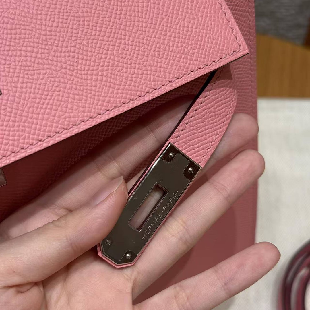 Hermes Kelly 28 Bag Handmade In Epsom Calfskin Leather Silver Hardware 1Q Rose Confetti - Image 11