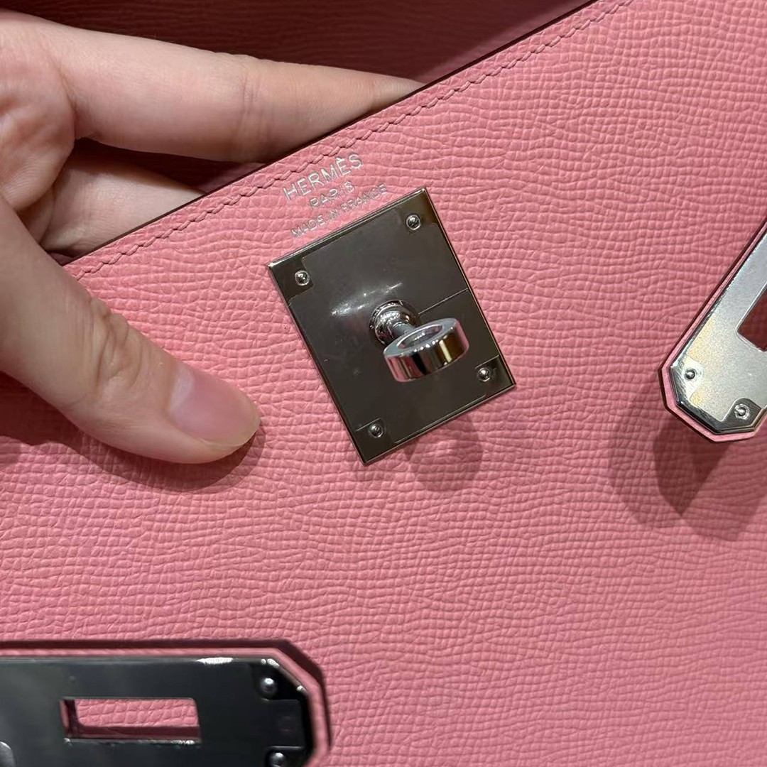 Hermes Kelly 28 Bag Handmade In Epsom Calfskin Leather Silver Hardware 1Q Rose Confetti - Image 10