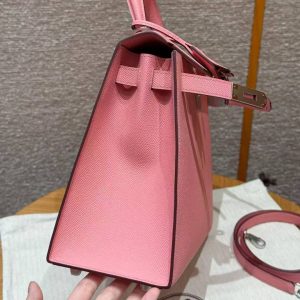 Hermes Kelly 28 Bag Handmade In Epsom Calfskin Leather Silver Hardware 1Q Rose Confetti - Image 9