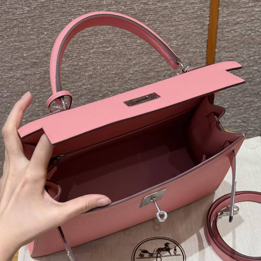 Hermes Kelly 28 Bag Handmade In Epsom Calfskin Leather Silver Hardware 1Q Rose Confetti - Image 5