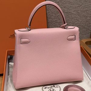 Hermes Kelly 28 Bag Handmade In Togo Calfskin Leather Silver Hardware 3Q Rose Sakura - Image 2