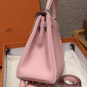 Hermes Kelly 28 Bag Handmade In Togo Calfskin Leather Silver Hardware 3Q Rose Sakura - Image 26