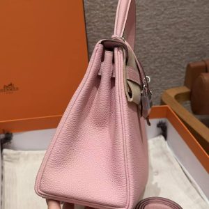 Hermes Kelly 28 Bag Handmade In Togo Calfskin Leather Silver Hardware 3Q Rose Sakura - Image 25