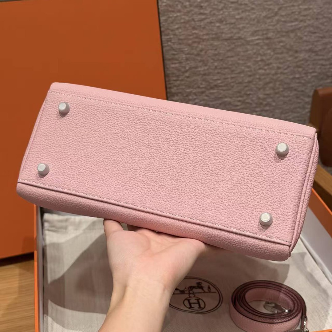 Hermes Kelly 28 Bag Handmade In Togo Calfskin Leather Silver Hardware 3Q Rose Sakura - Image 24