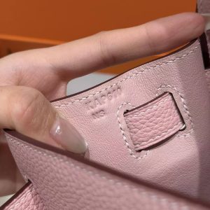 Hermes Kelly 28 Bag Handmade In Togo Calfskin Leather Silver Hardware 3Q Rose Sakura - Image 21