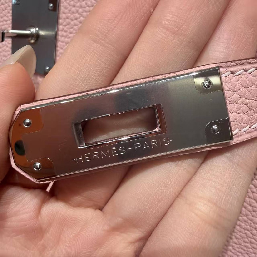 Hermes Kelly 28 Bag Handmade In Togo Calfskin Leather Silver Hardware 3Q Rose Sakura - Image 20