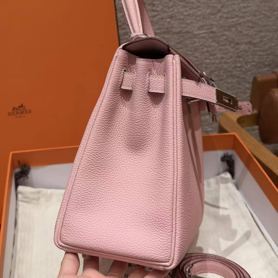 Hermes Kelly 28 Bag Handmade In Togo Calfskin Leather Silver Hardware 3Q Rose Sakura - Image 18