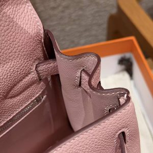 Hermes Kelly 28 Bag Handmade In Togo Calfskin Leather Silver Hardware 3Q Rose Sakura - Image 16