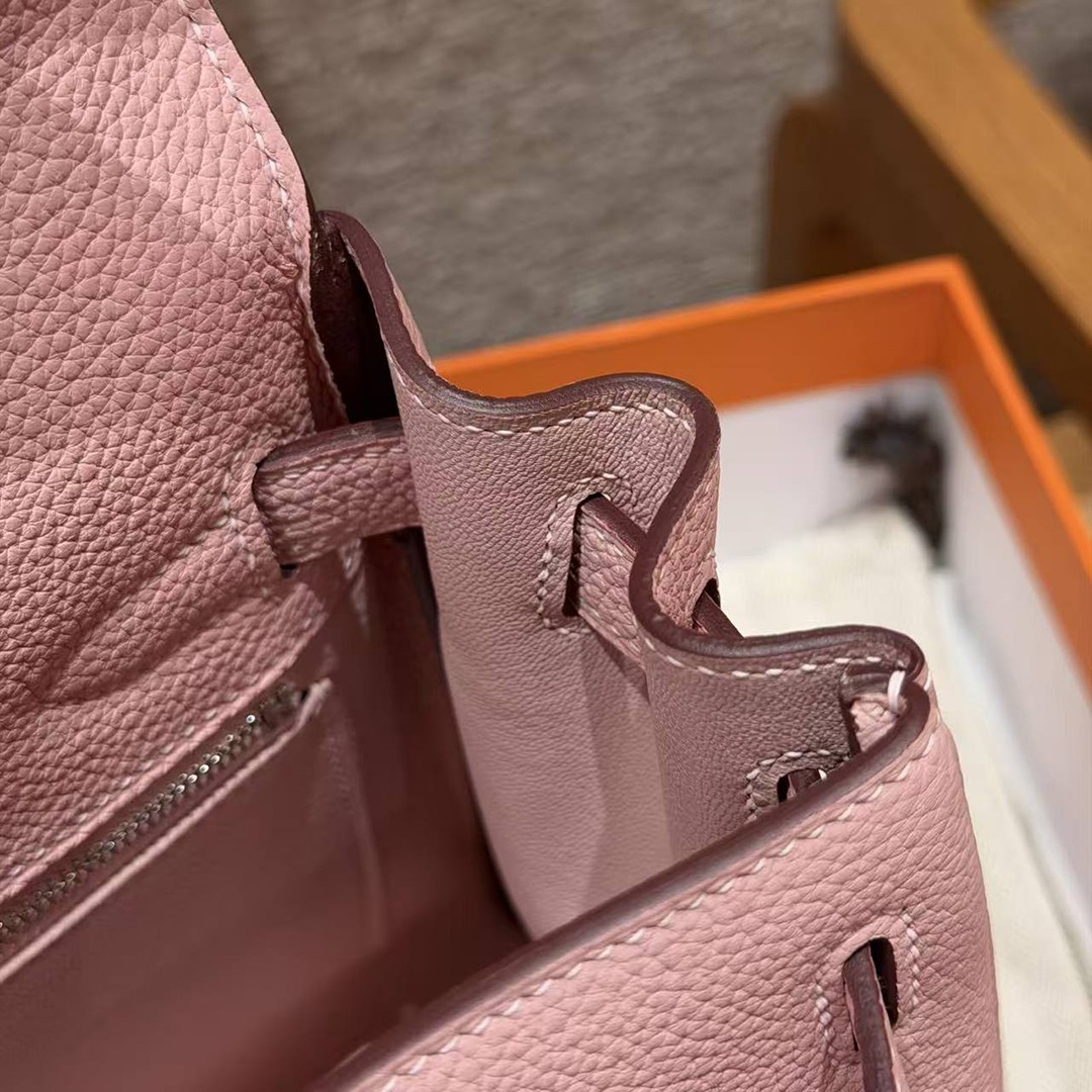Hermes Kelly 28 Bag Handmade In Togo Calfskin Leather Silver Hardware 3Q Rose Sakura - Image 16