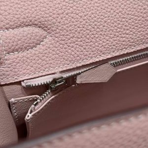 Hermes Kelly 28 Bag Handmade In Togo Calfskin Leather Silver Hardware 3Q Rose Sakura - Image 15