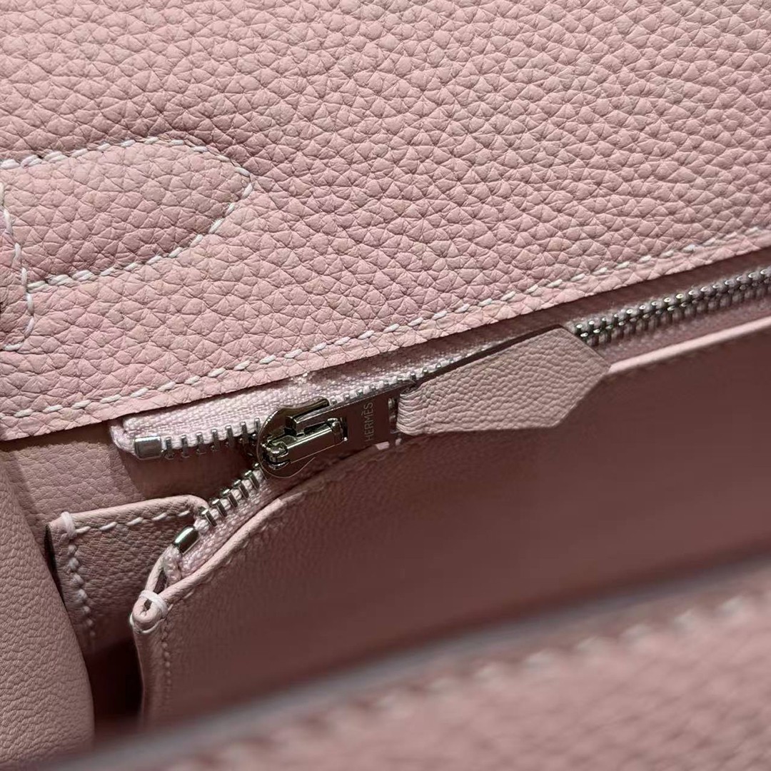 Hermes Kelly 28 Bag Handmade In Togo Calfskin Leather Silver Hardware 3Q Rose Sakura - Image 15