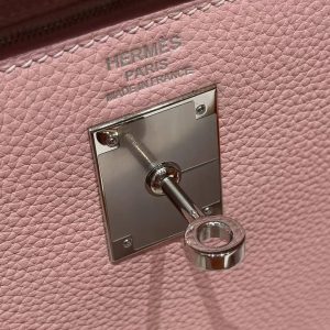 Hermes Kelly 28 Bag Handmade In Togo Calfskin Leather Silver Hardware 3Q Rose Sakura - Image 14