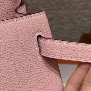 Hermes Kelly 28 Bag Handmade In Togo Calfskin Leather Silver Hardware 3Q Rose Sakura - Image 13
