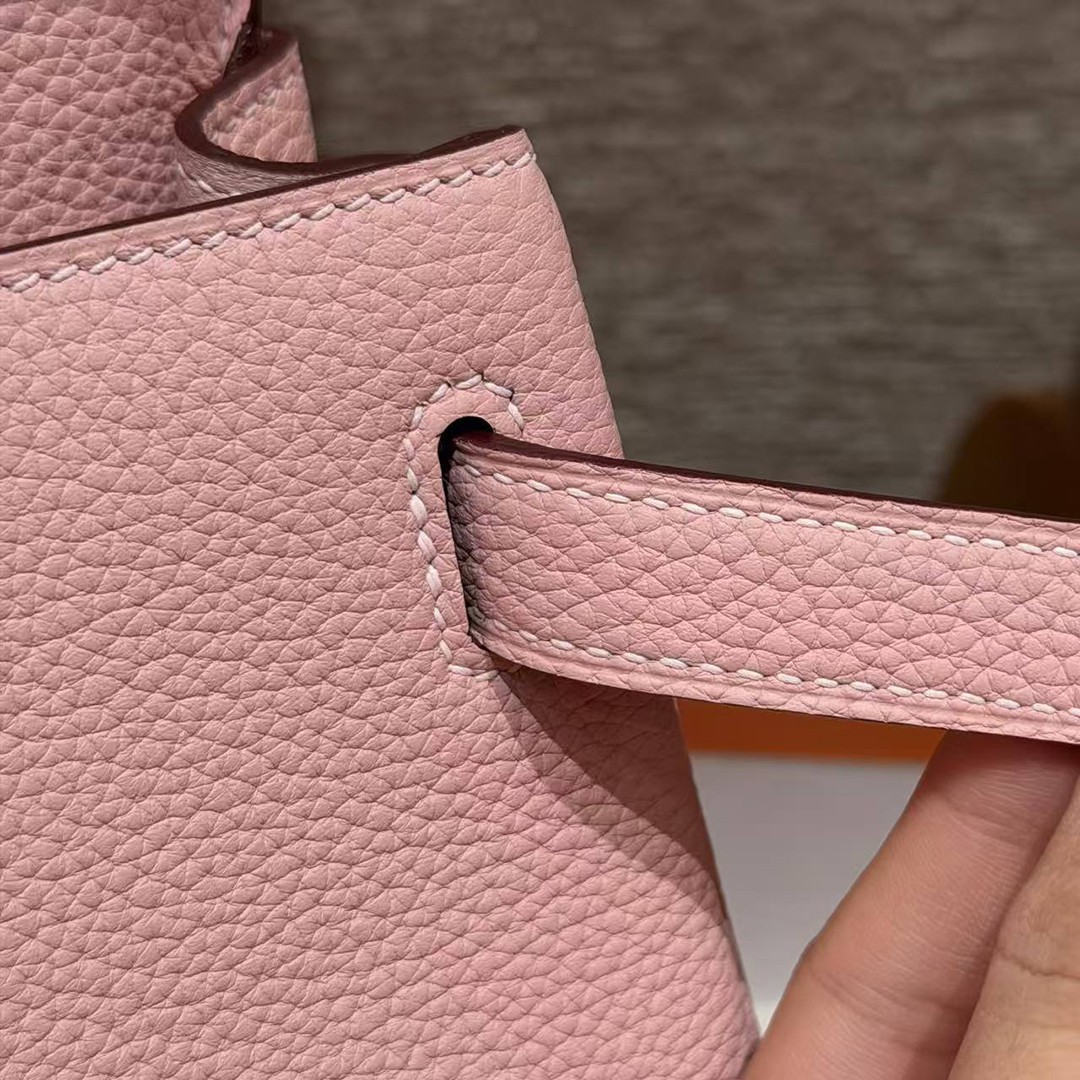 Hermes Kelly 28 Bag Handmade In Togo Calfskin Leather Silver Hardware 3Q Rose Sakura - Image 13