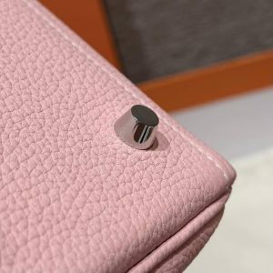Hermes Kelly 28 Bag Handmade In Togo Calfskin Leather Silver Hardware 3Q Rose Sakura - Image 11