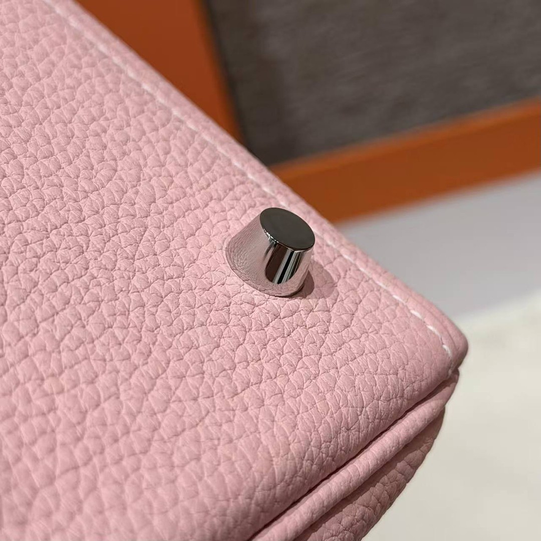 Hermes Kelly 28 Bag Handmade In Togo Calfskin Leather Silver Hardware 3Q Rose Sakura - Image 11
