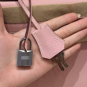 Hermes Kelly 28 Bag Handmade In Togo Calfskin Leather Silver Hardware 3Q Rose Sakura - Image 8