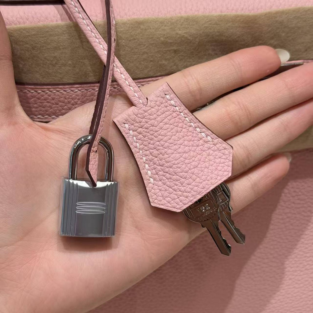 Hermes Kelly 28 Bag Handmade In Togo Calfskin Leather Silver Hardware 3Q Rose Sakura - Image 8